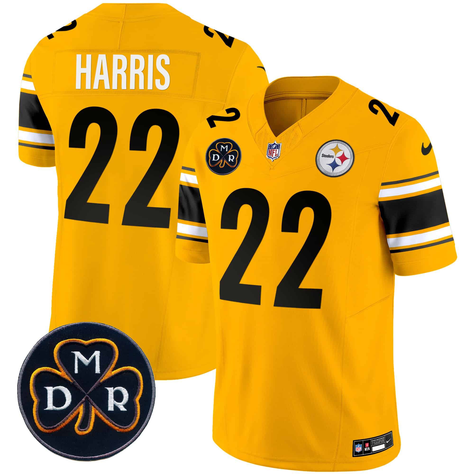 Men Pittsburgh Steelers #22 Harris Yellow 2024 Nike DMR Patch Vapor Limited NFL Jersey